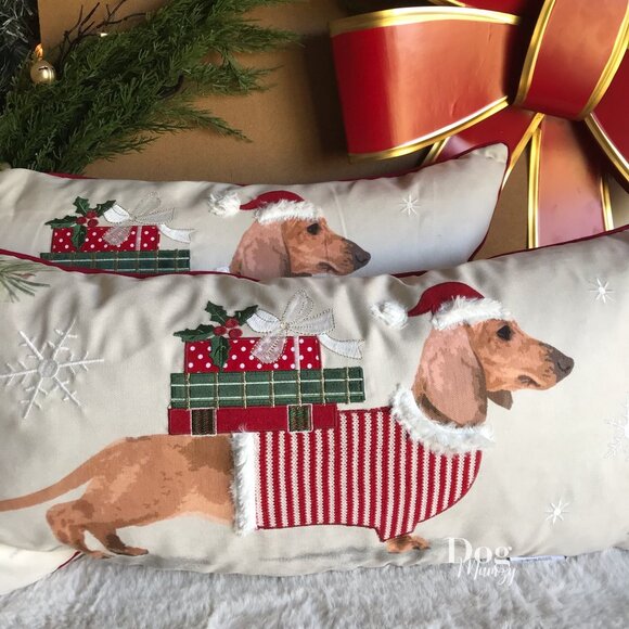Dachshund Embroidered Dog Accent Striped Lumbar Pillow - Picture 7 of 7